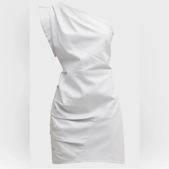 Lamarque Corey Draped One-Shoulder Leather Mini Dress White
